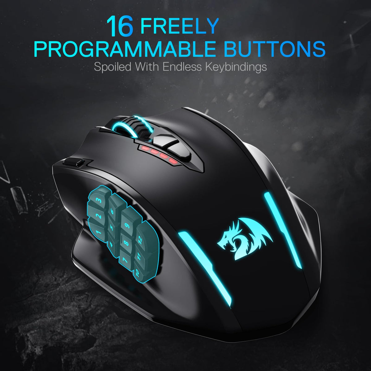 Redragon M908 Impact RGB LED MMO Gaming Mouse With 12 Side Buttons, Optical Wired Ergonomic Mouse with Max 12,400DPI, High Precision, 18 Programmable Macro Shortcuts, Comfort Grip