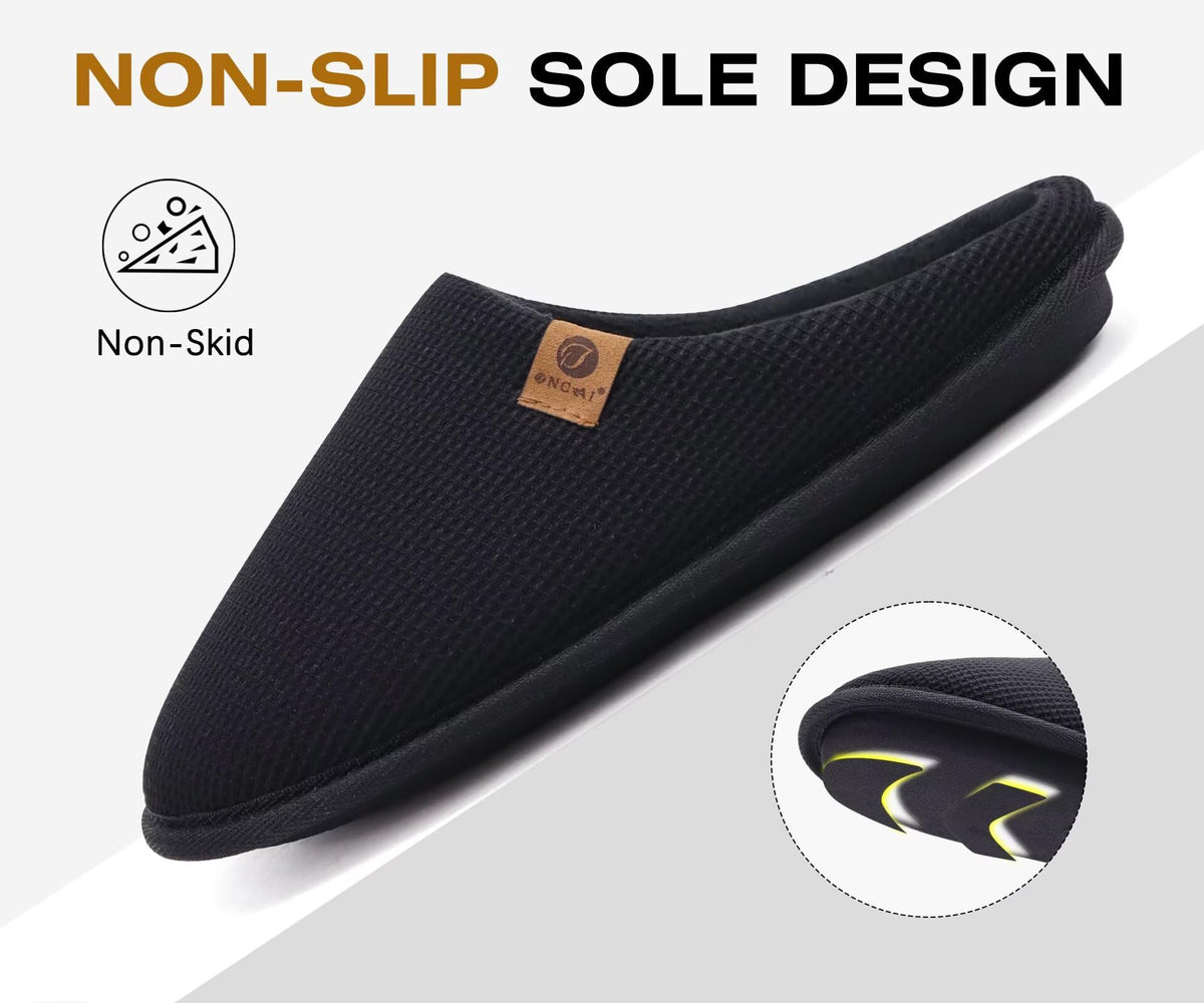 ONCAI Men's House Slippers，Cushion Memory Foam Shake Fleece and Man House Shoes with Faux Fur Lining and Indoor Outdoor Rubber Soles UK Size 6.5-14