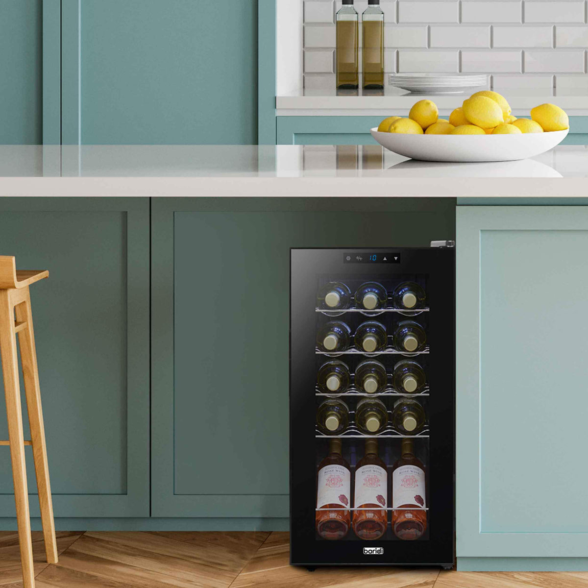Dellonda Baridi 12 Bottle Wine Fridge with Digital Touch Screen Controls, Metal Shelves & LED Light, Black - DH73