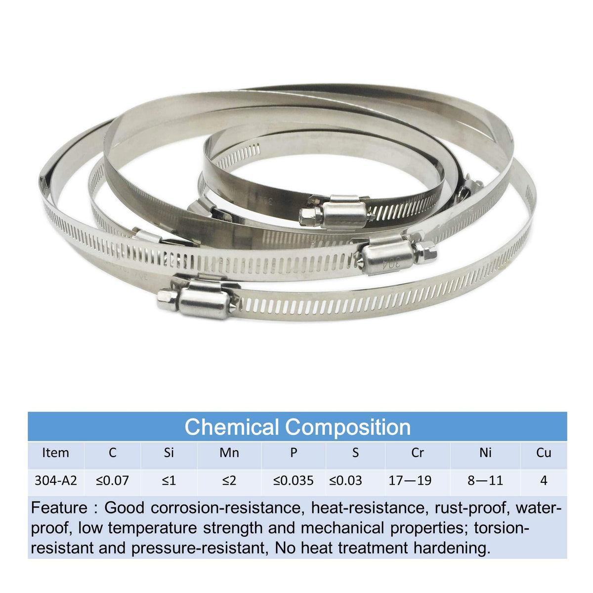 8Pcs 118-140mm Hose Clips Adjustable 304 Stainless Steel Duct Clamps