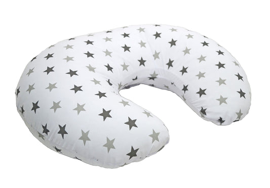 Cuddles Collection Nursing Pillow with Removable 100% Cotton Cover — Breastfeeding, Bottle Feeding & Tummy Time | Silver Twinkle