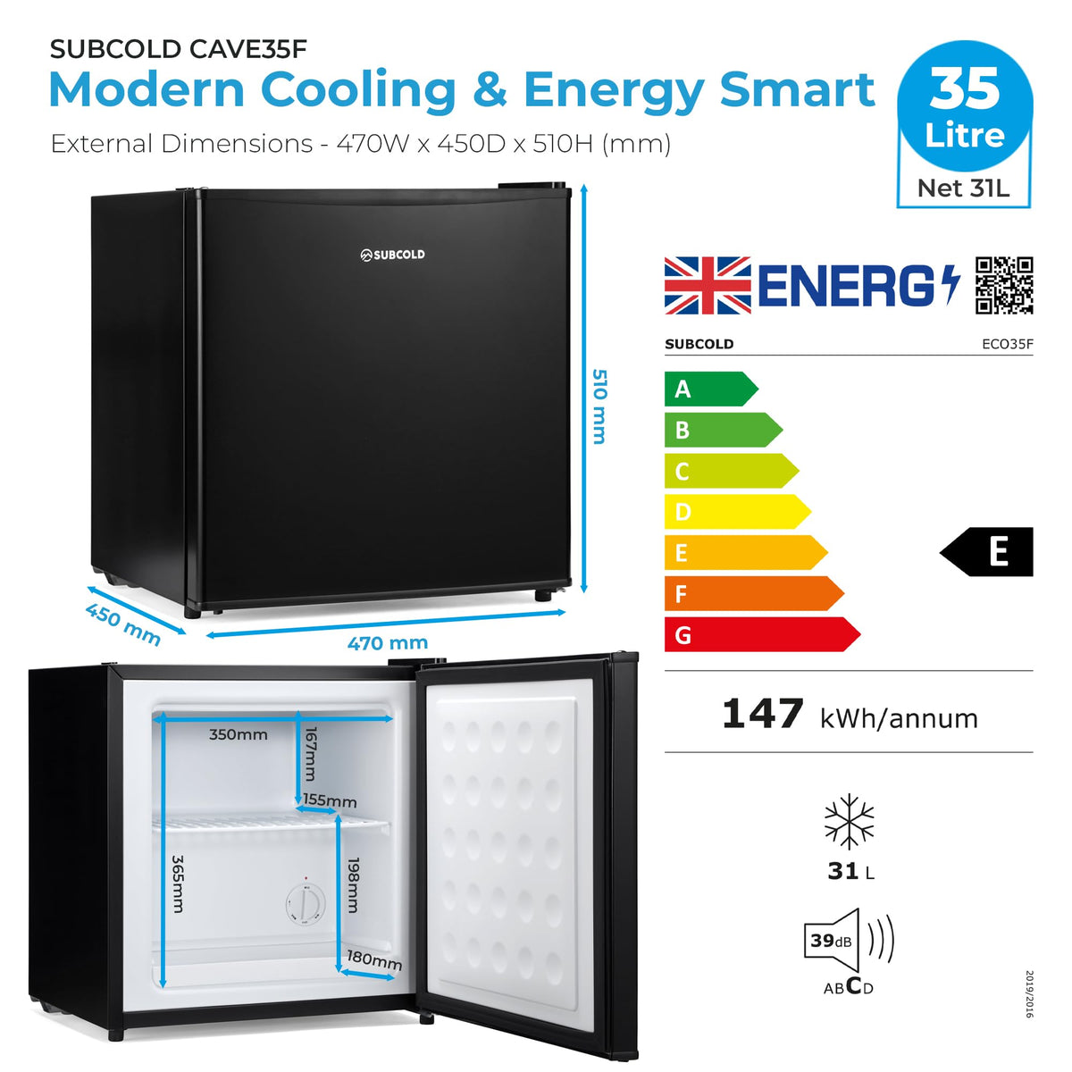 Subcold Eco60F Mini Freezer | 4-Star Tabletop | Adjustable Thermostat