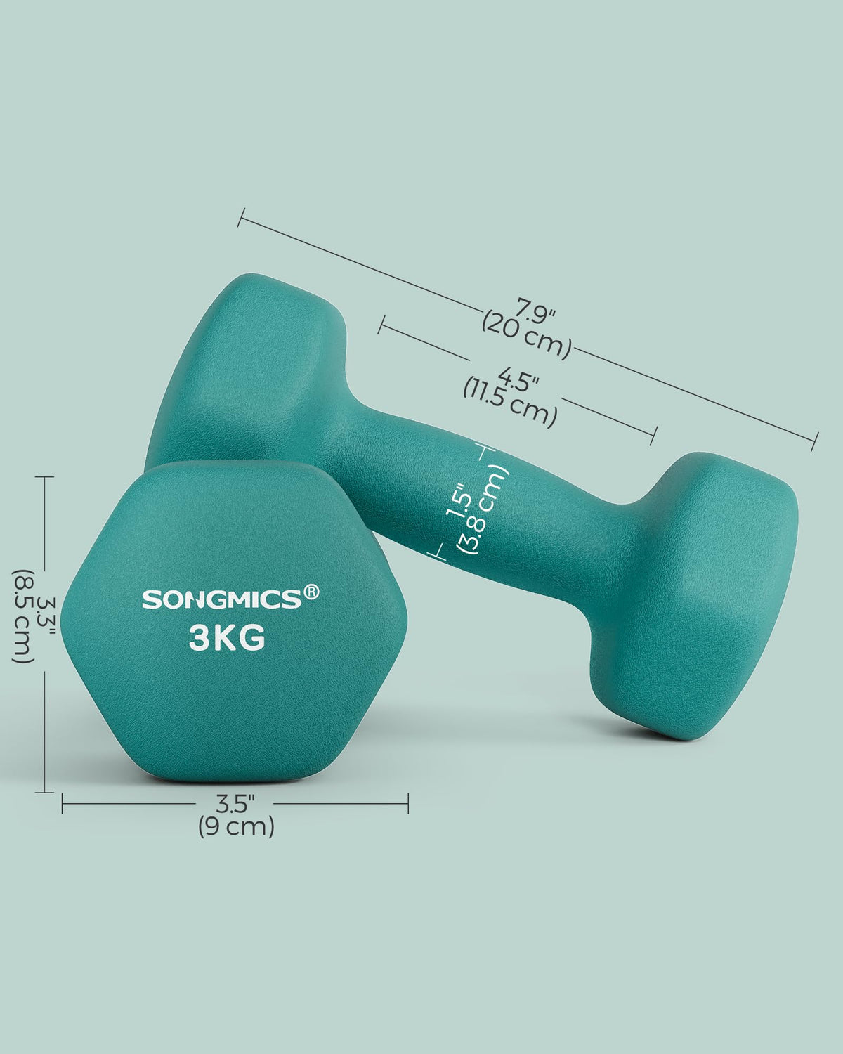 SONGMICS Set of 2 Hex Dumbbells with Neoprene Coating for Strength Training, Fitness, Home Workout