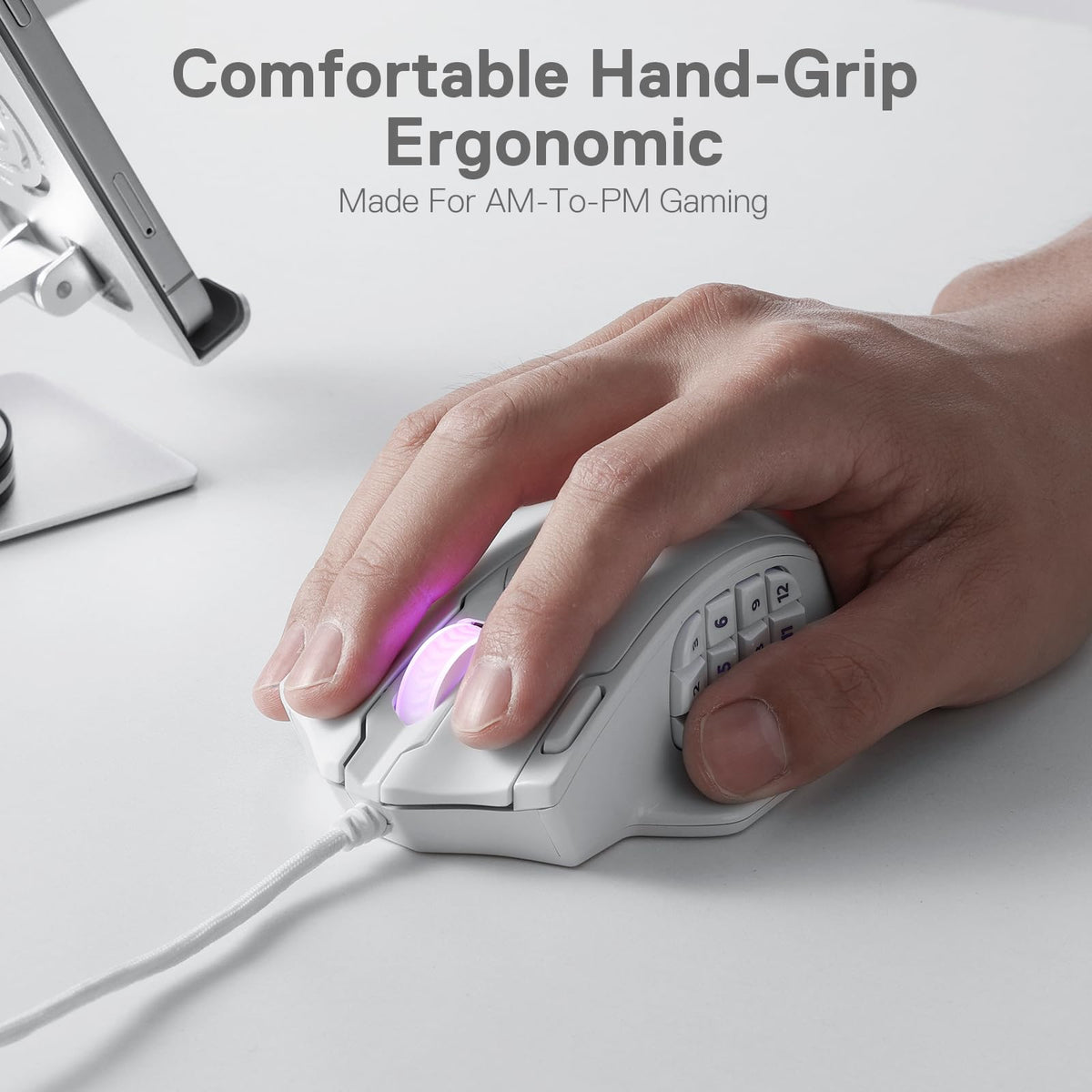 Redragon M908 Impact RGB LED MMO Gaming Mouse With 12 Side Buttons, Optical Wired Ergonomic Mouse with Max 12,400DPI, High Precision, 18 Programmable Macro Shortcuts, Comfort Grip