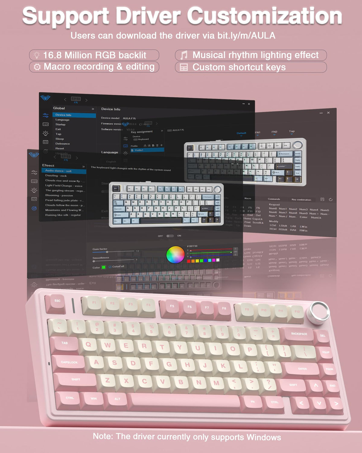 AULA F75 75% Wireless Mechanical Keyboard,2.4Ghz/Type-C/BT5.0 Gaming Keyboards,Advanced Structure,RGB Backlight,Hot Swappable Custom Keyboard for PC/Mac (Cool Black)