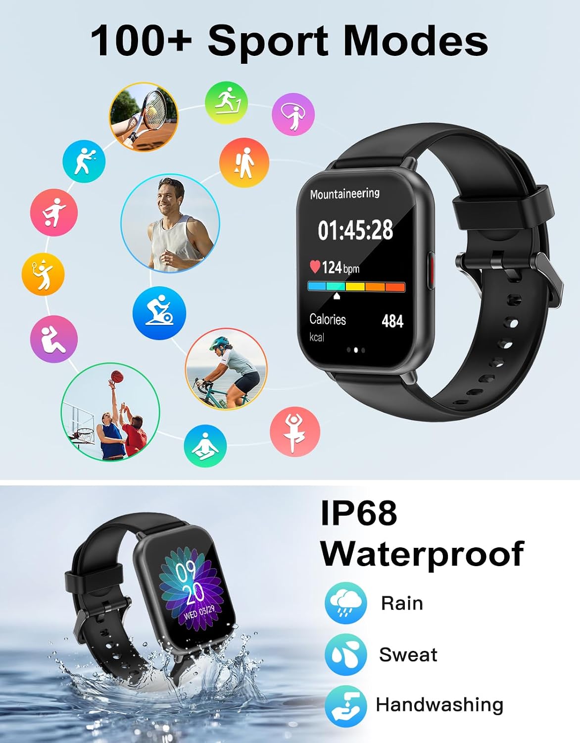 RUIMEN Smart Watch Answer Dial Call,Smart Watches for Women Men 1.85" HD Screen Fitness watch with SpO2 Heart Rate Sleep Monitor Step Counter Waterproof 100+ Sports Mode for Android iOS (2 Bands)