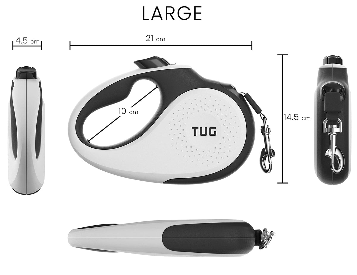 TUG 360° Tangle-Free Retractable Dog Lead for Up to 25 kg Dogs | 5 m Strong Nylon Tape | One-Handed Brake, Pause, Lock (Medium, White/Orange)