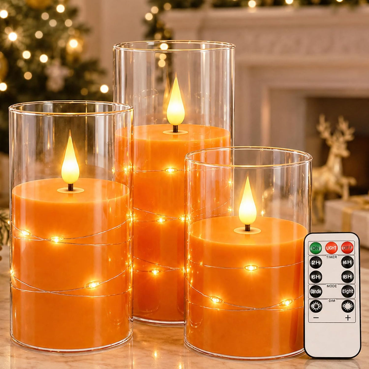5 Pack Ivory Transparent Taper Candles, Black Wick Flickering Flameless LED Candles with Fairy Lights, Heat Resistant Reusable Plastic Candles, Remote Control, 14/14/16/18/20cm, Indoor Outdoor Decor