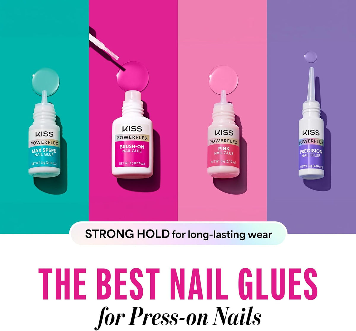 KISS Powerflex Brush-On Nail Glue, Flex Formula for Ultra Hold of False Nails, Instantly Repairs Breaks and Tears