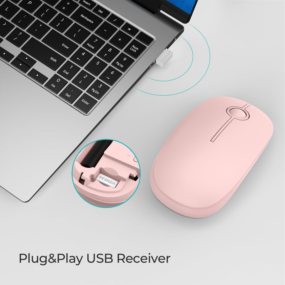 Seenda Wireless Mouse, Silent with 2.4G USB Receiver, Black