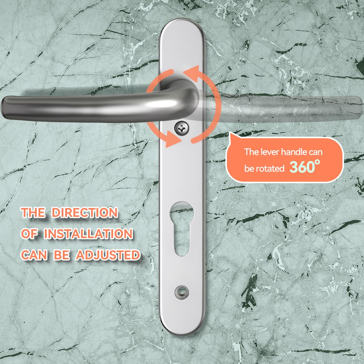 Bwintech 1 Set Black UPVC Door Handle Set, 92mm Backset,122mm Screw Hole Distance, 210mm Plate Length Front Door Handles for UPVC Door