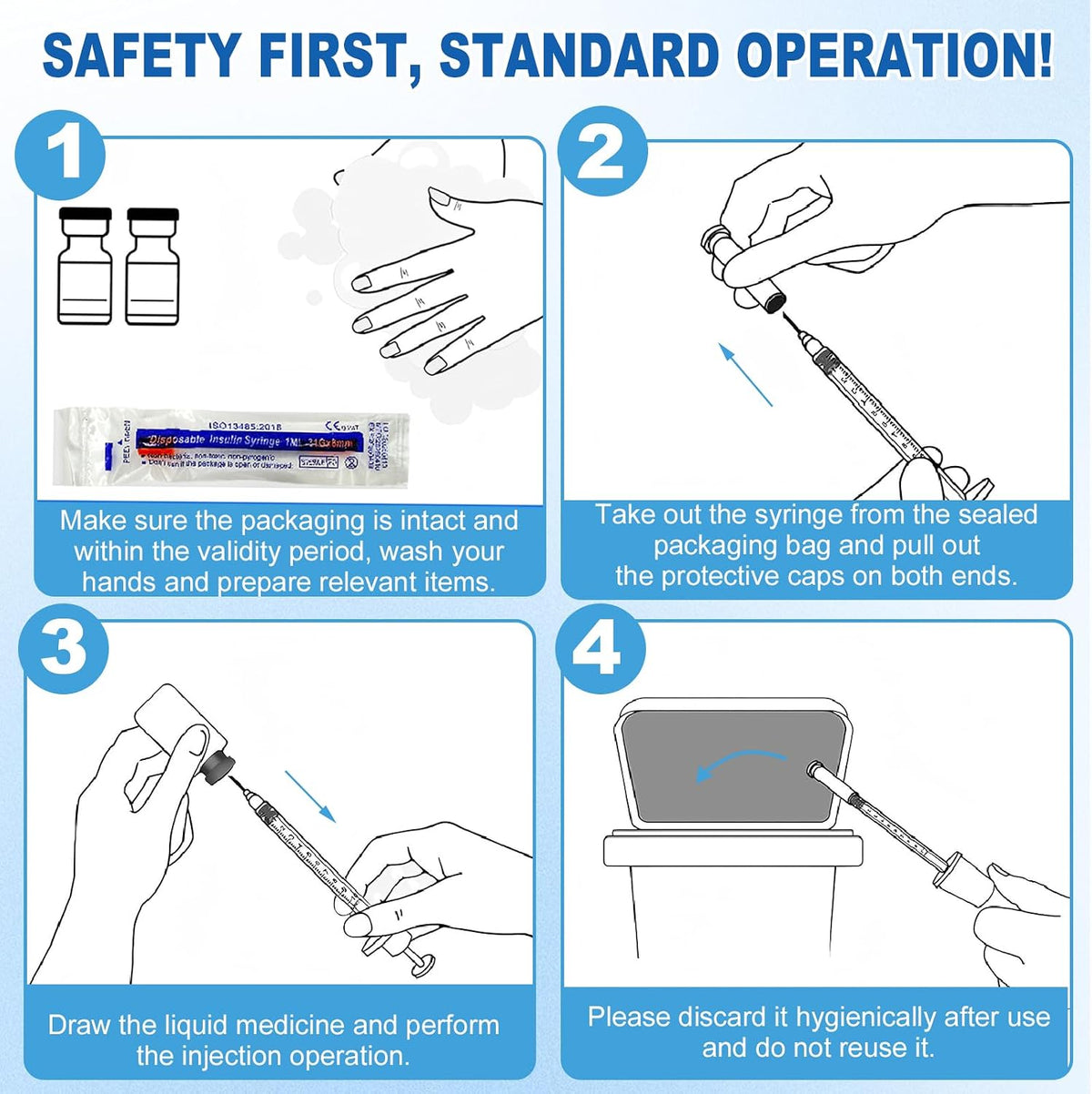 1ml Syringes 31G 8mm, 20-Pack Individually Sealed