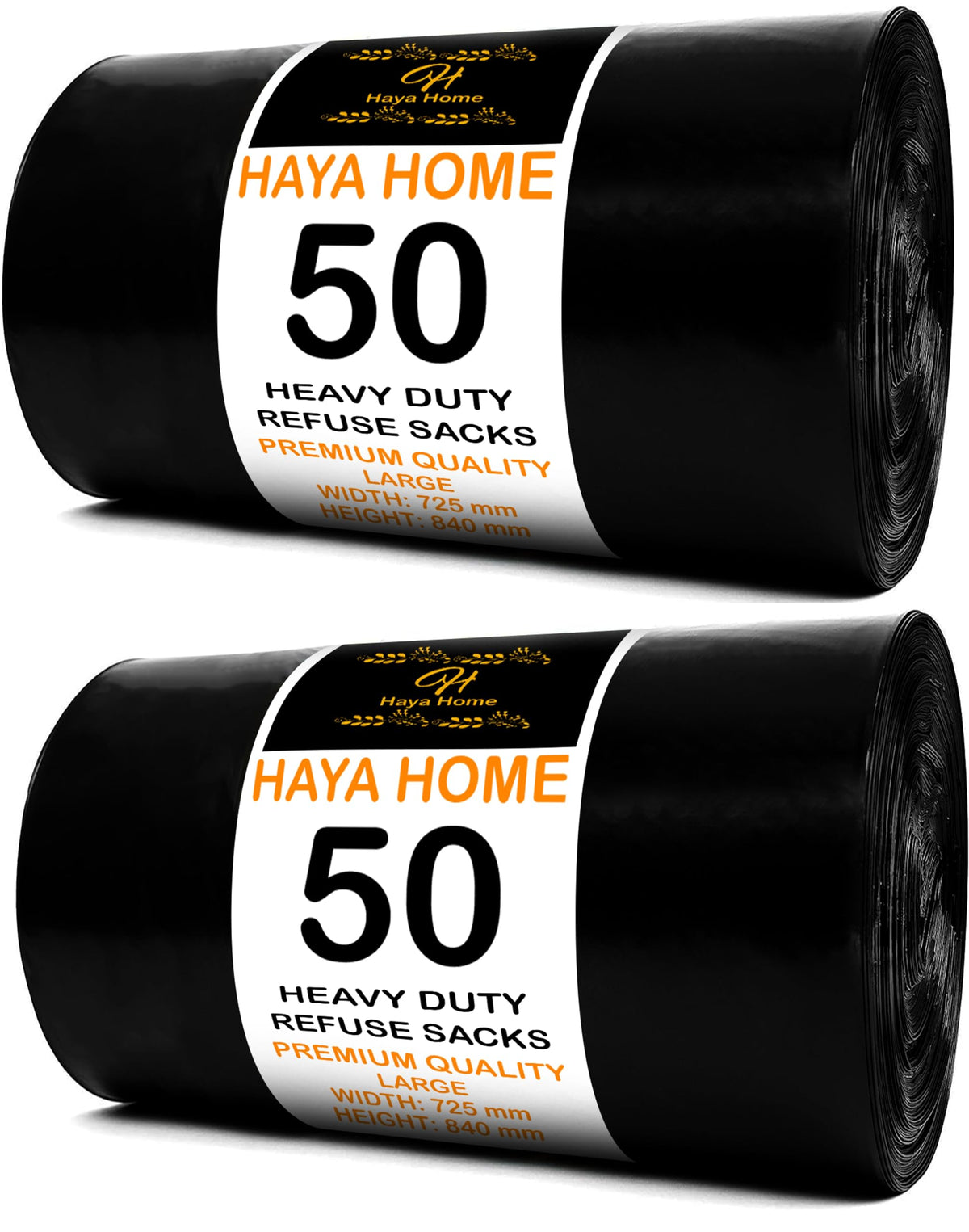 Haya Home 50L 50 Bin Bags Heavy Duty Bin Liners, Black Plastic Refuse Sacks large Garbage Waste Dustbin Bags for Kitchen Home Office DIY Garden from 100% Recycled Material