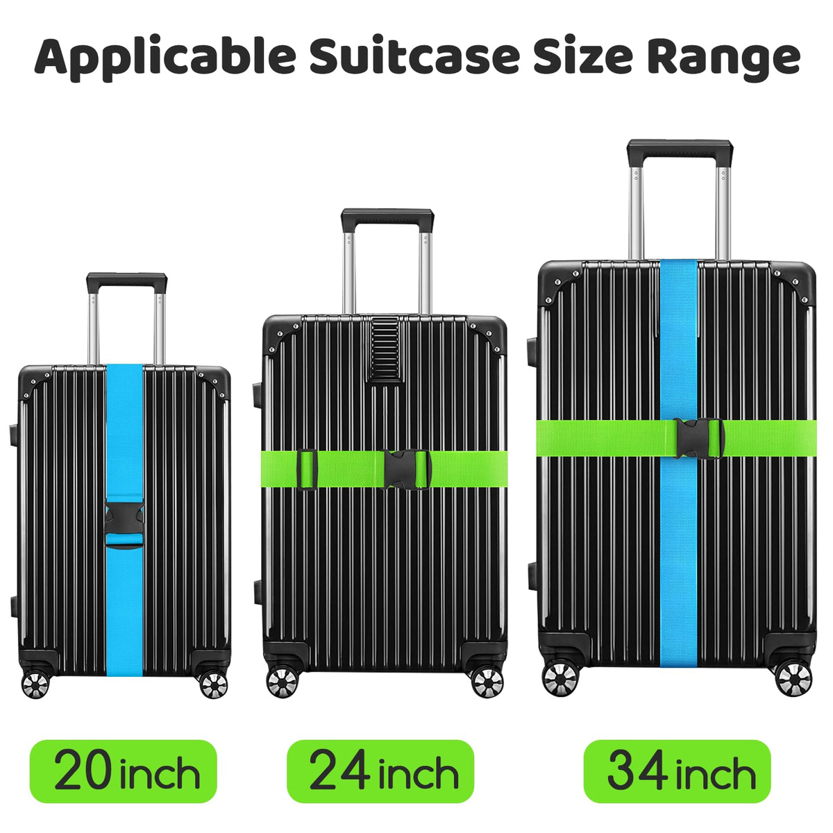 WISYOK Luggage Straps Extended, 4 Pack, 130-250cm Adjustable, Blue Orange