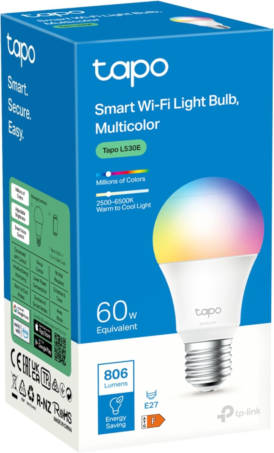 Tapo L530E E27 Smart Bulb Multicolour Dimmable LED Light Bulb