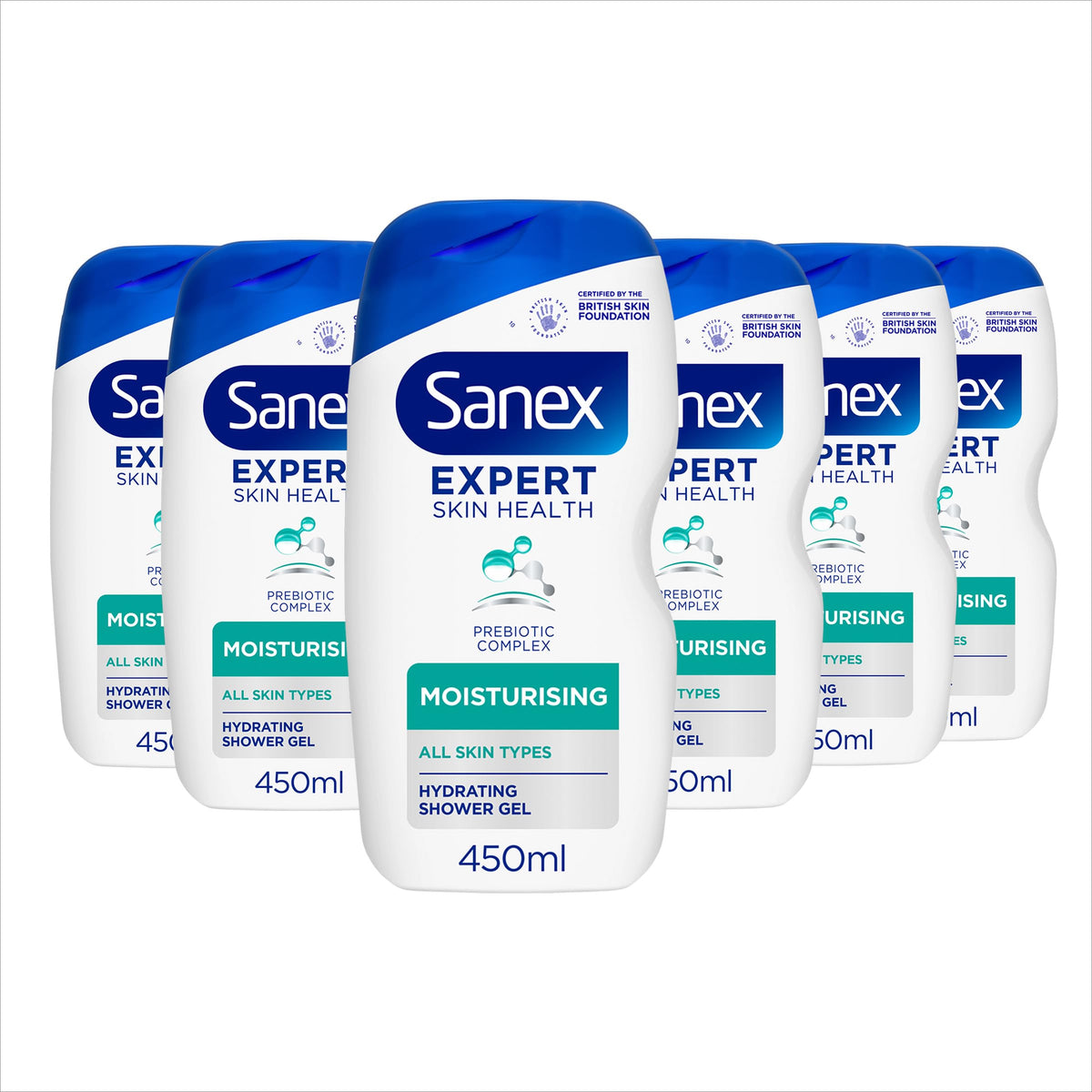 Sanex Body Wash - Expert Skin Health - Hypoallergenic Shower Gel - Dermatologist Tested Gentle for Very Sensitive Skin - Multipack - 6 Pack - 450ml Bottles