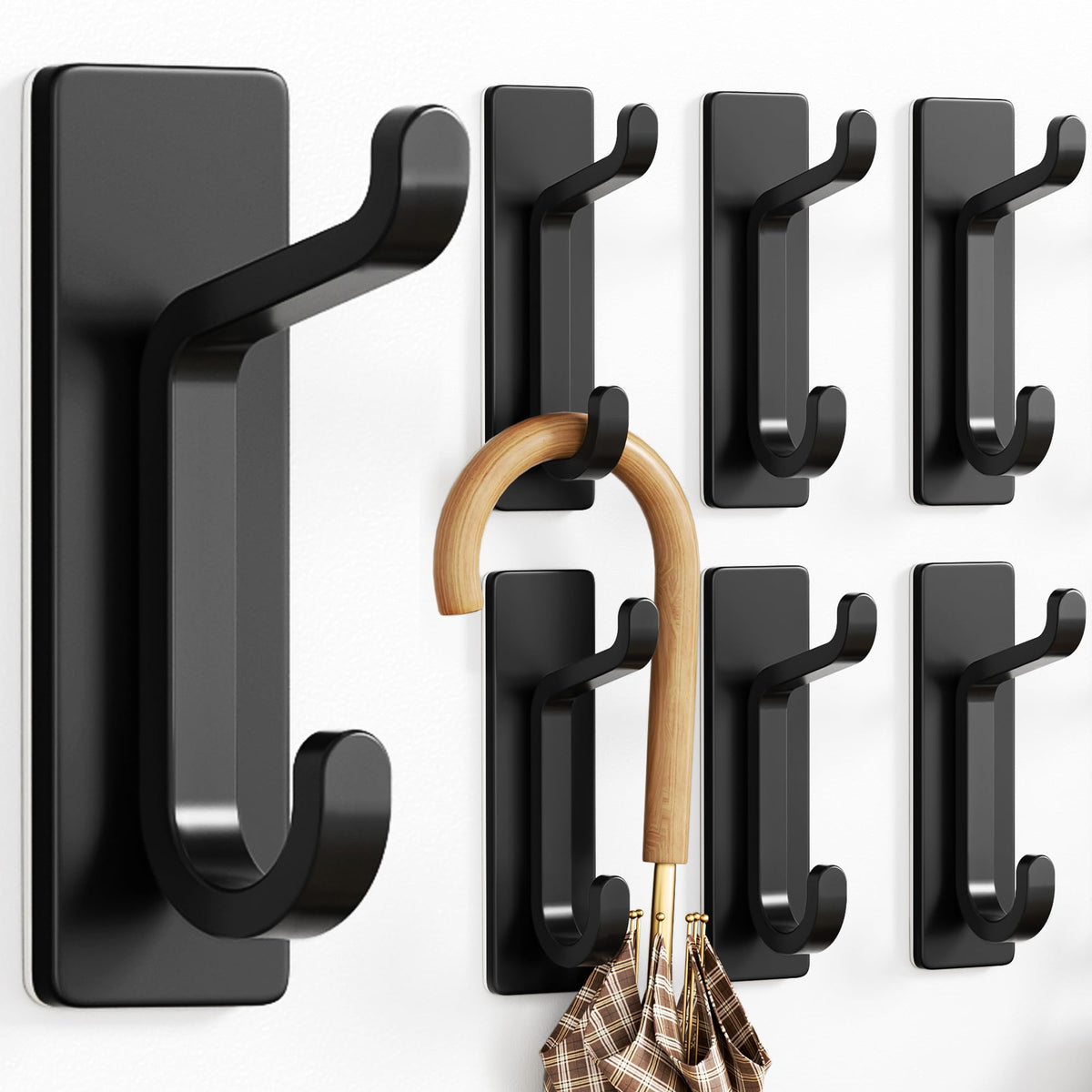 pickpiff Self Adhesive Hook, 6KG Extra Sticky and Strong, Black 4 Pack