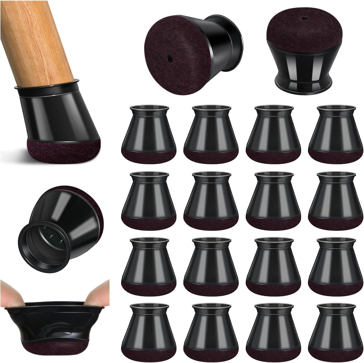 Chair Leg Floor Protectors, 16 Pcs, Medium Round Black
