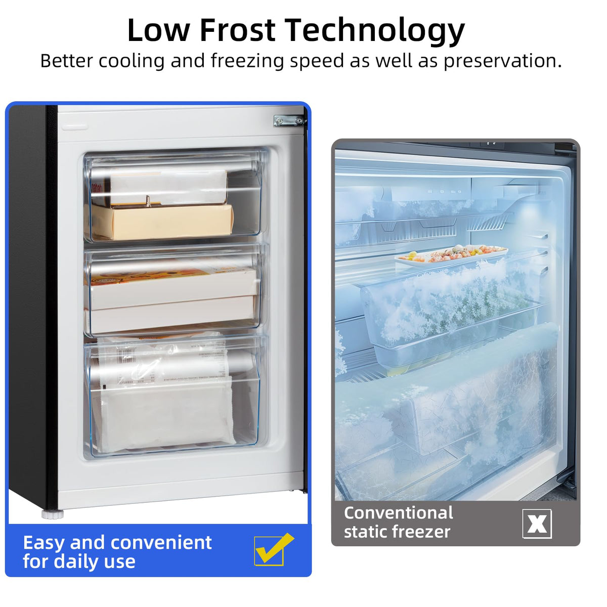 CHiQ 86L Compact Top Freezer Refrigerator with 85cm & LED Black