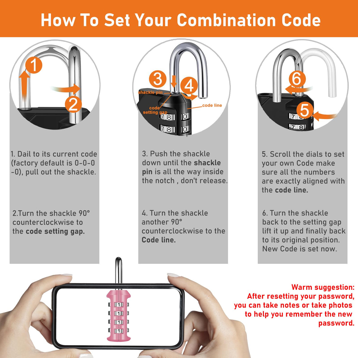 NAGE Padlocks with Code, Combination Lock 4 Digit Gym Locker (1P, Red)