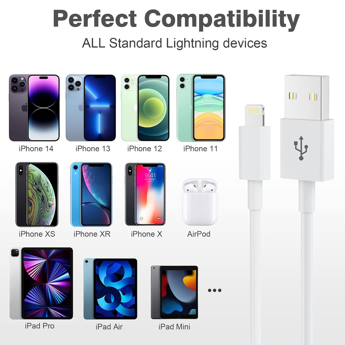 3 Pack iPhone Charger Cable 1.8M [Apple MFi Certified] Lightning to USB Cable Lead 6 Foot, 2.4A Fast Charging Cable for iPhone 14 13 12 11 Pro Max XS XR X 8 7 6 Plus 5, iPad and iPod