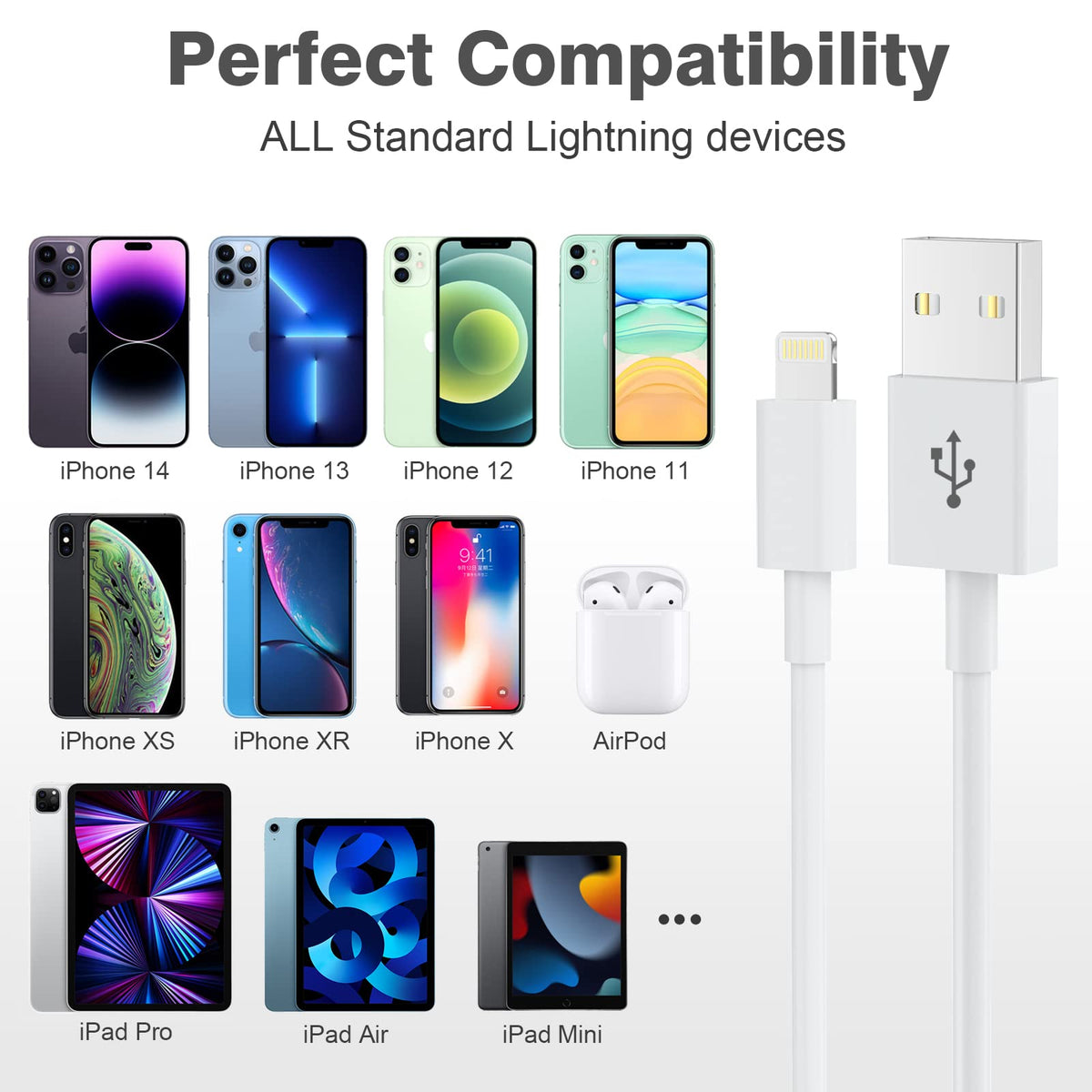 3 Pack iPhone Charger Cable 1.8M [Apple MFi Certified] Lightning to USB Cable Lead 6 Foot, 2.4A Fast Charging Cable for iPhone 14 13 12 11 Pro Max XS XR X 8 7 6 Plus 5, iPad and iPod
