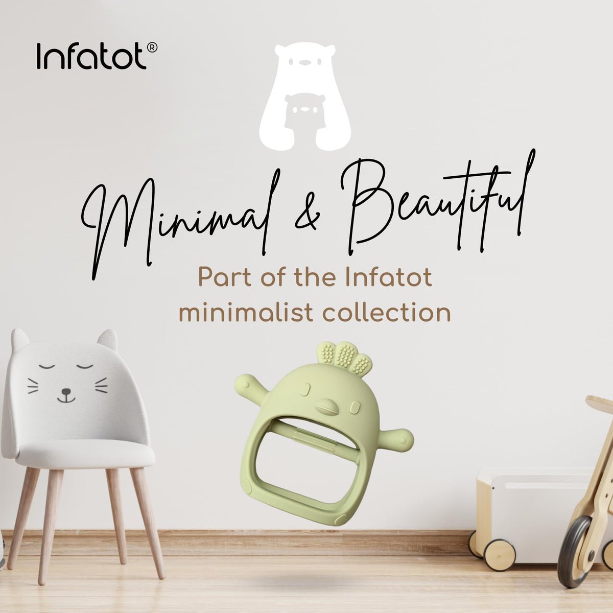 Infatot® Teething Toys for Baby Gifts – Chipmunk Silicone Mitten Teether, Soothing Glove for Infants, Baby Toys 0-6 Months, Soft Chewable Teether Toy to Prevent Finger Sucking, CM Blue.