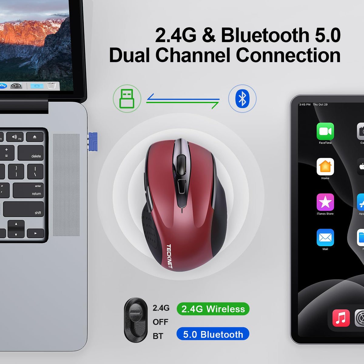 TECKNET Bluetooth Mouse, Rechargeable Bluetooth Wireless Mouse