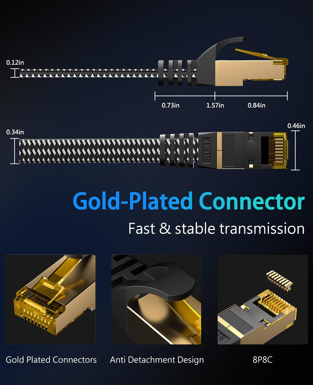 ARISKEEN Cat 8 Ethernet Cable 10M, High-Speed 40Gbps 2000MHz Network Cable Braided Flat Gigabit Rj45 STP Shielded Internet Network Lan Cable Cord for Modem Router PC