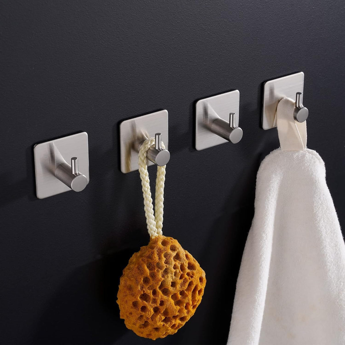 Aikzik 4 Pack of Self Adhesive Hooks, Max 8kg Load Sticky Hooks, Tea Towel Hooks, Versatile Self-Adhesive Wall Hooks for Use in Bathrooms, Kitchens, Doors, Cupboards, Bed Curtains, Towels, Key