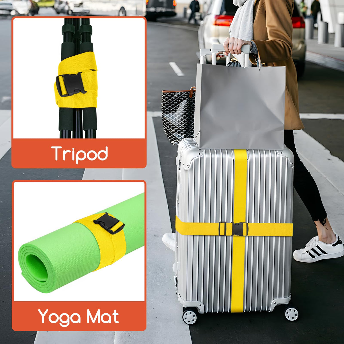 WISYOK Luggage Straps Extended, 4 Pack, 130-250cm Adjustable, Blue Orange