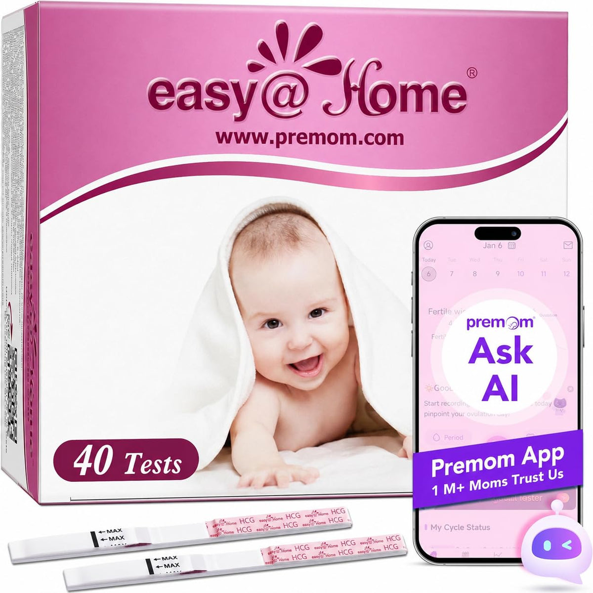 Easy@Home 20 Pregnancy Test Strips for Early Detection, Premom App Support