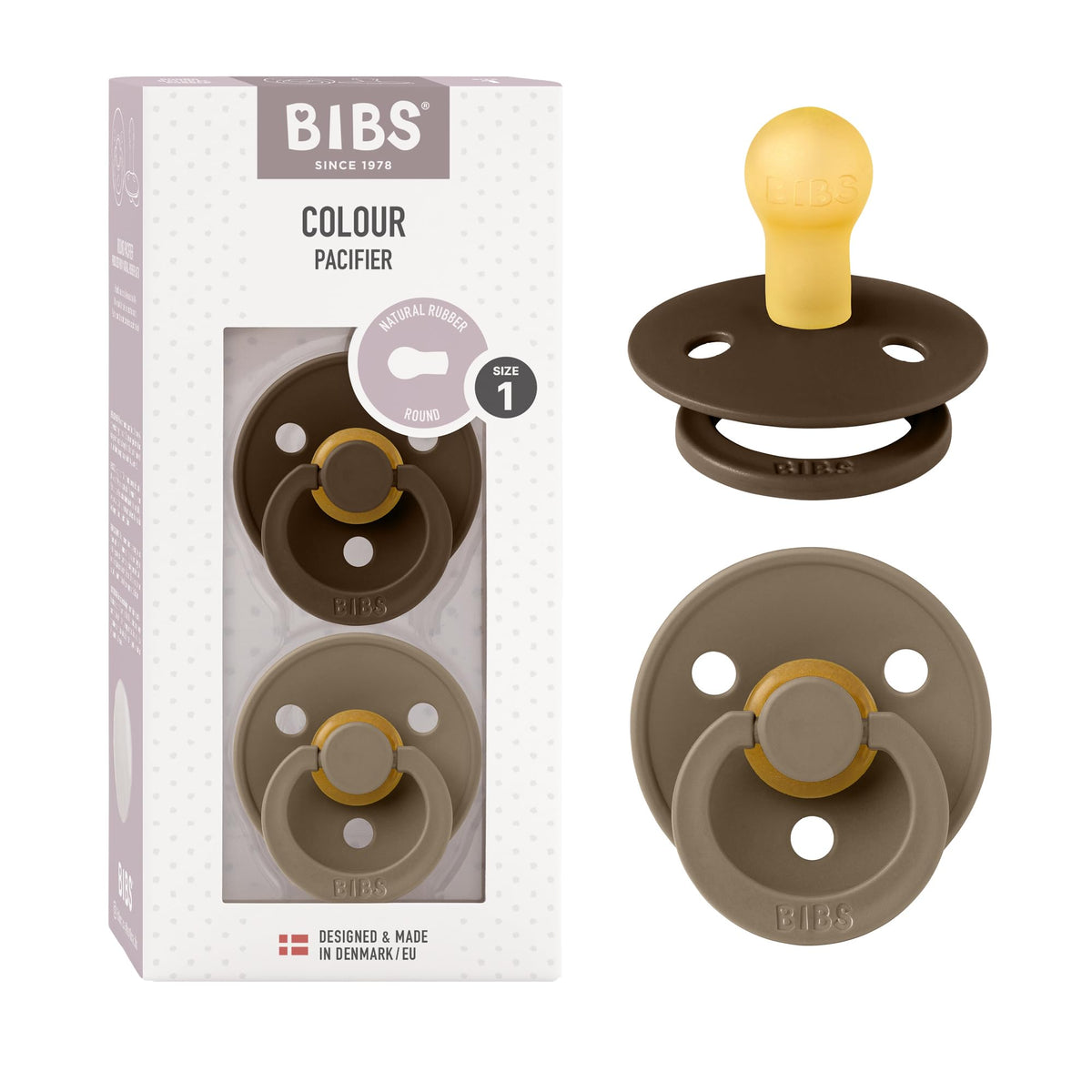 BIBS Colour Soother 2-Pack, BPA Free Dummy Pacifier, Round Nipple. Natural Rubber Latex, Made in Denmark, Size 2 (6-18 Months), Baby Blue