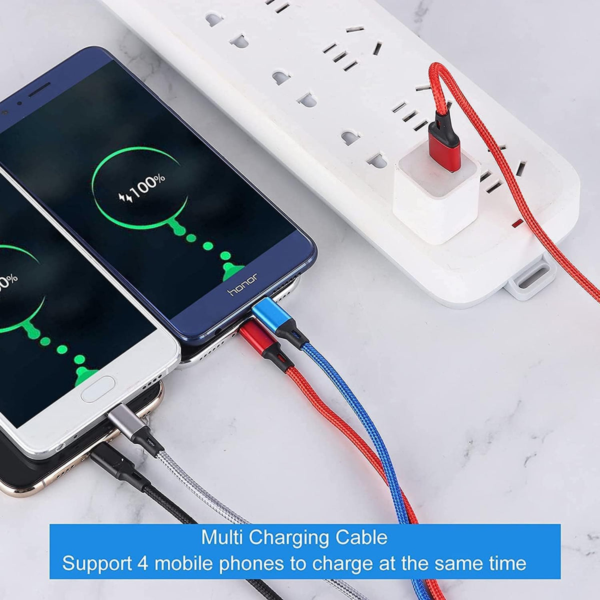 Amuvec Multi Charger Cable, 4 in 1 Fast Phone Charger Cables 1.2M Red