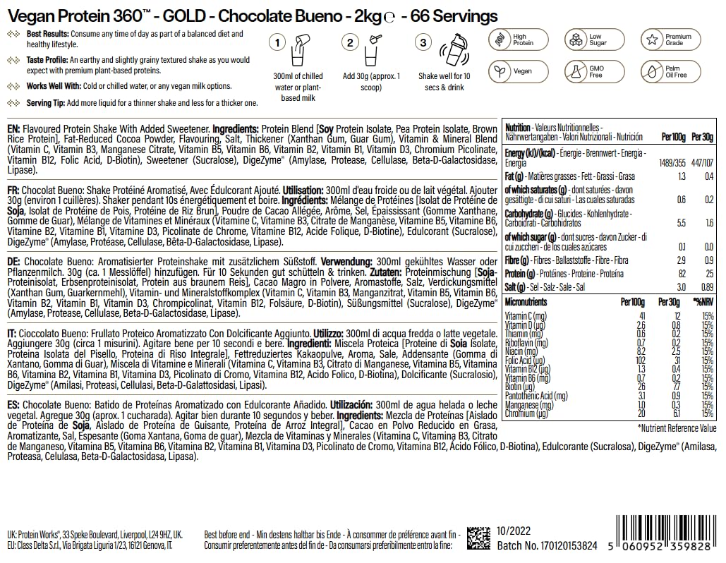 Protein Works | Vegan Protein 360 - Gold, Chocolate Bueno, 1kg