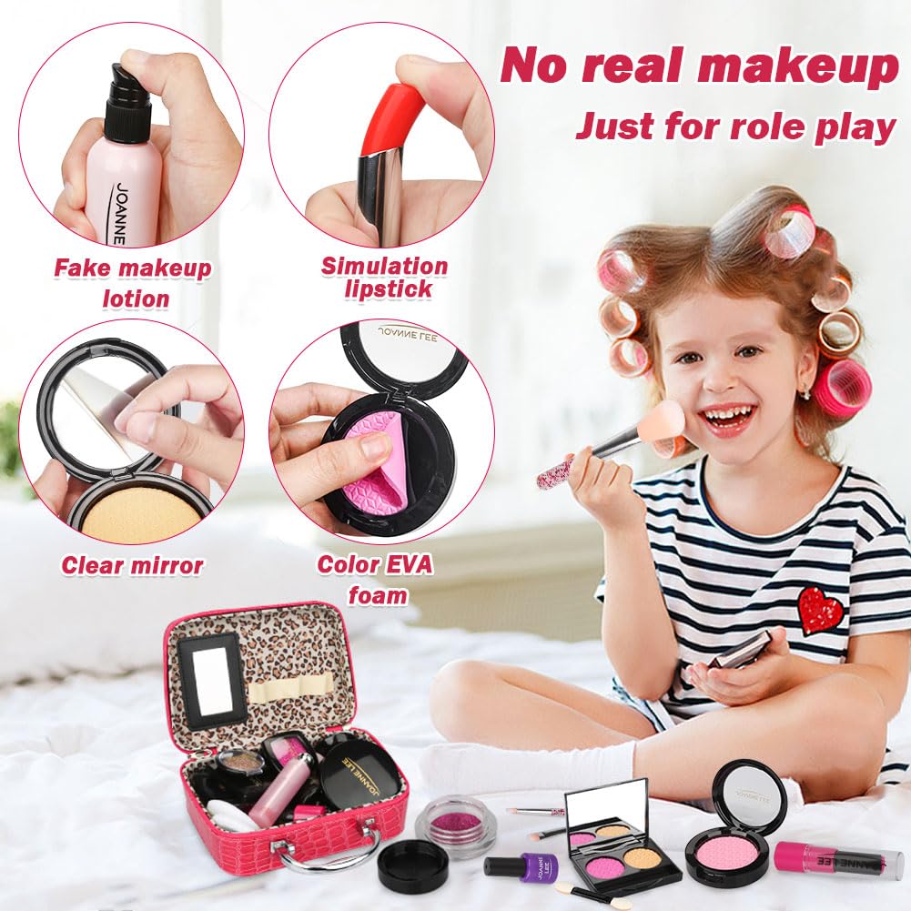 Pretend Makeup Toy Set - 22 PCS Safe Non-Toxic Fake Make Up Set Cosmetic Beauty Kit Role Play Gift for Little Girls Kids Children Age 3 4 5