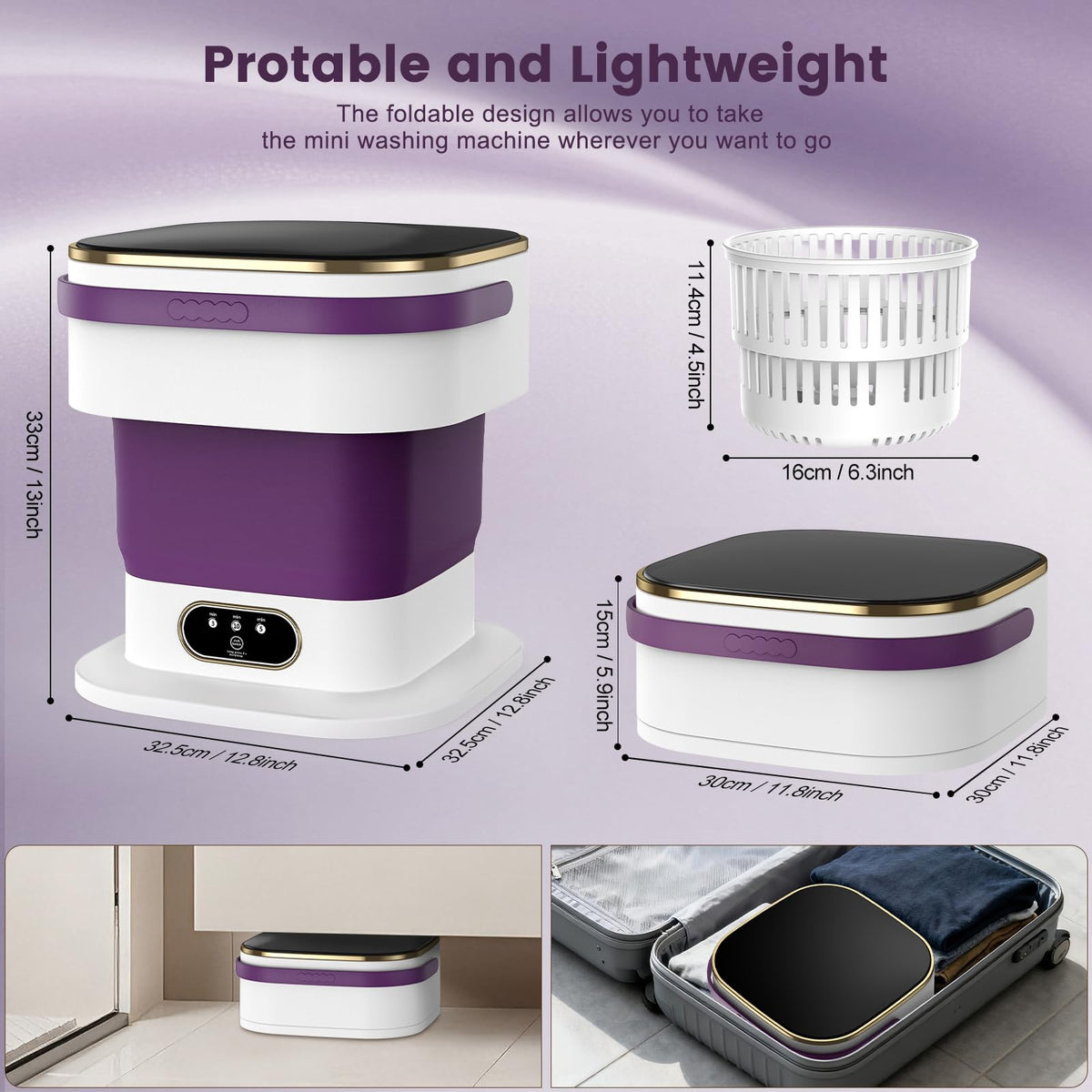 Mini Washing Machine, 15L Portable Washing Machine with Spin Dryer & 3 Cleaning Modes for Small Clothes, Foldable Portable Washer for Apartments, Dorms, Camping (Khaki)