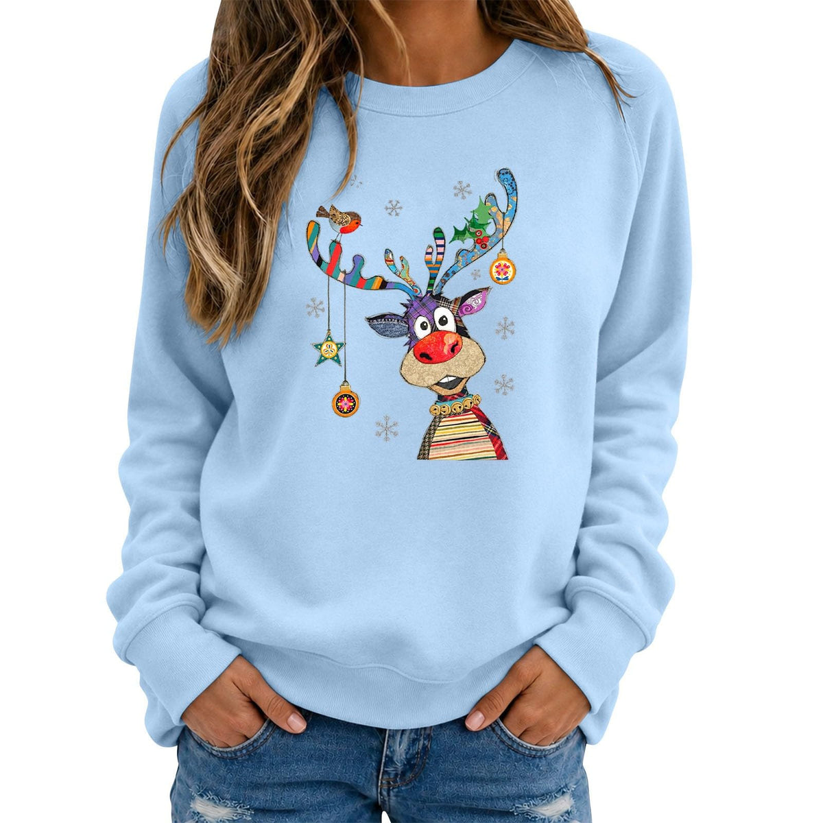 Christmas Jumpers Women Reindeer Graphic Print Sweatshirts Ladies Xmas Tops
