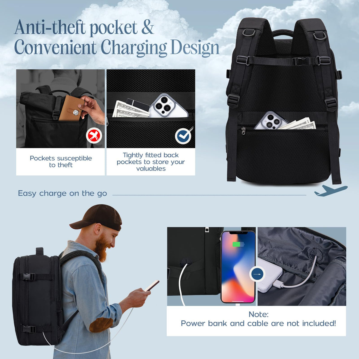 Xkdoai for Ryanair Cabin Bags 40x30x20,Backpack with TSA Approved Clear Bag