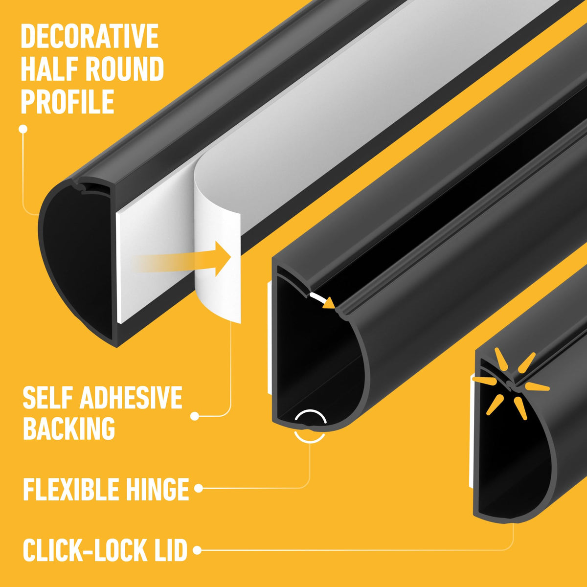 D-Line 30x15mm Cable Trunking 4m Multipack, Half Round Profile, Self-Adhesive Wire Cover, Paintable Cable Management - 10x 30mm (W) x 15mm (H) x 40cm Lengths and Accessories - White