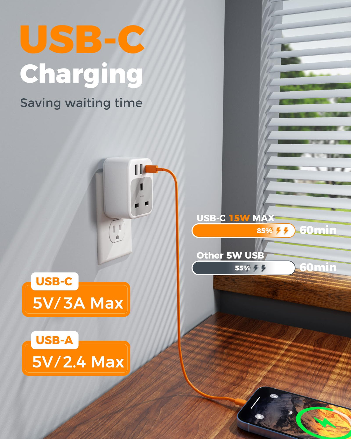 TESSAN UK to South Africa Plug Adapter, Type M Travel Adaptor with USB C