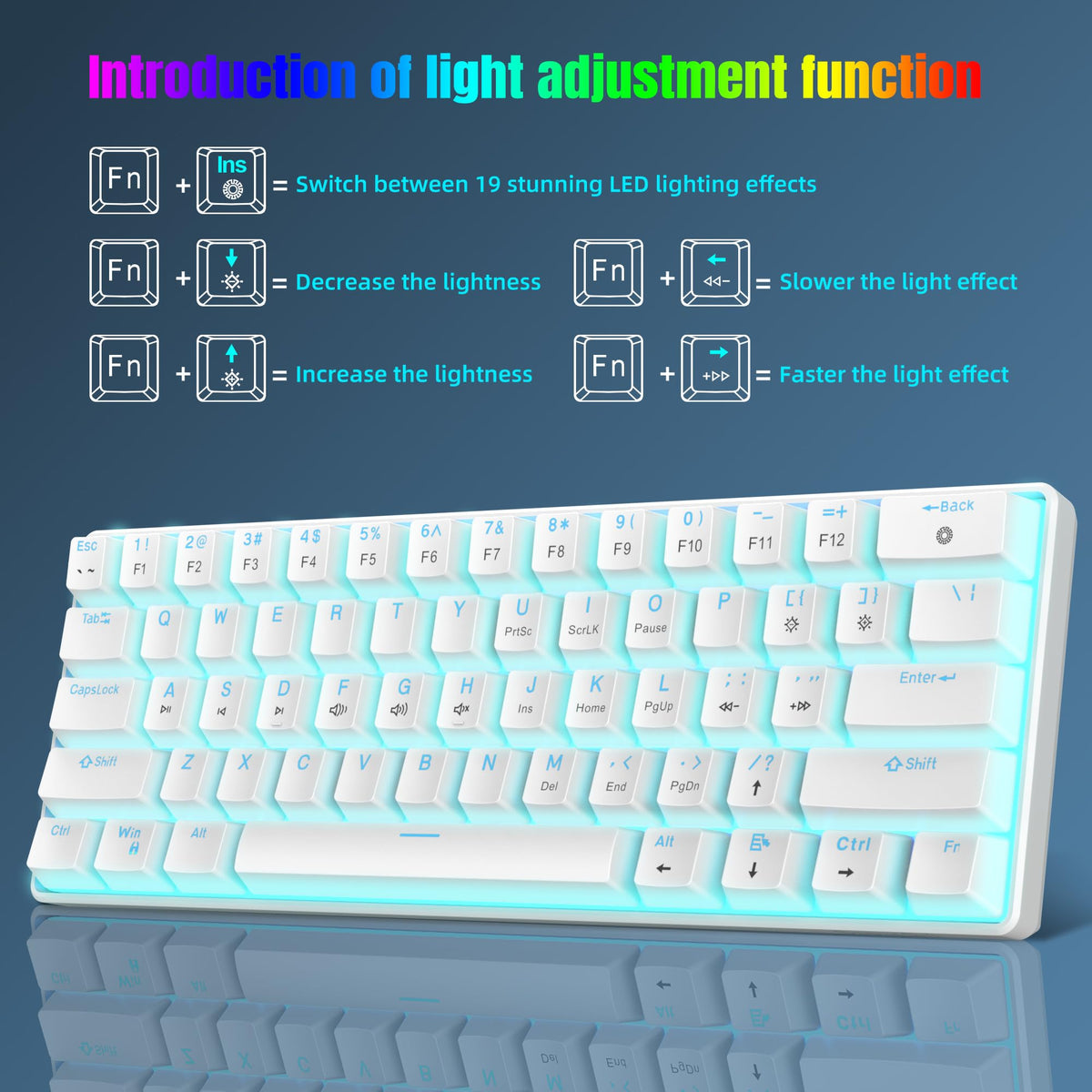 Snpurdiri Wired Mechanical Gaming Keyboard, 60% Size, LED Backlight, 61 Keys, Small Wired Office Keyboard for Windows Laptop/PC, Mac (Black-Red, Blue Switches)
