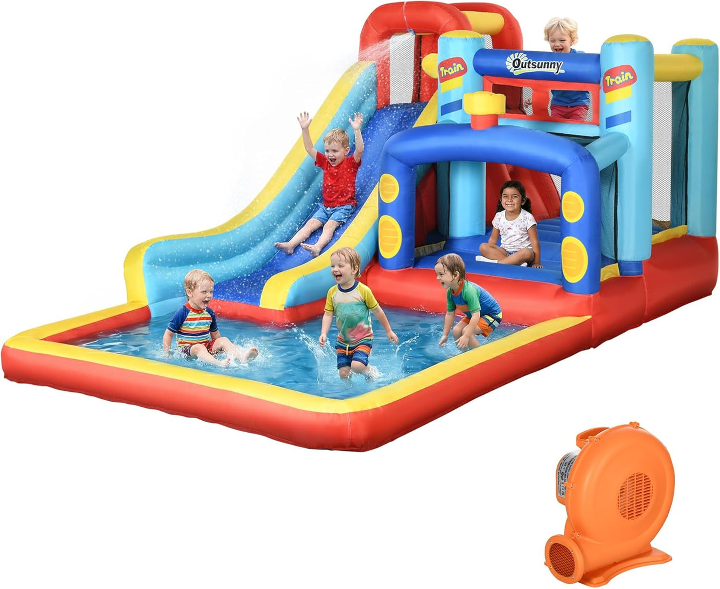 Outsunny 4-in-1 Kids Inflatable Bouncy Castle with Water Slide, Trampoline & Climbing Wall — Ages 3-8