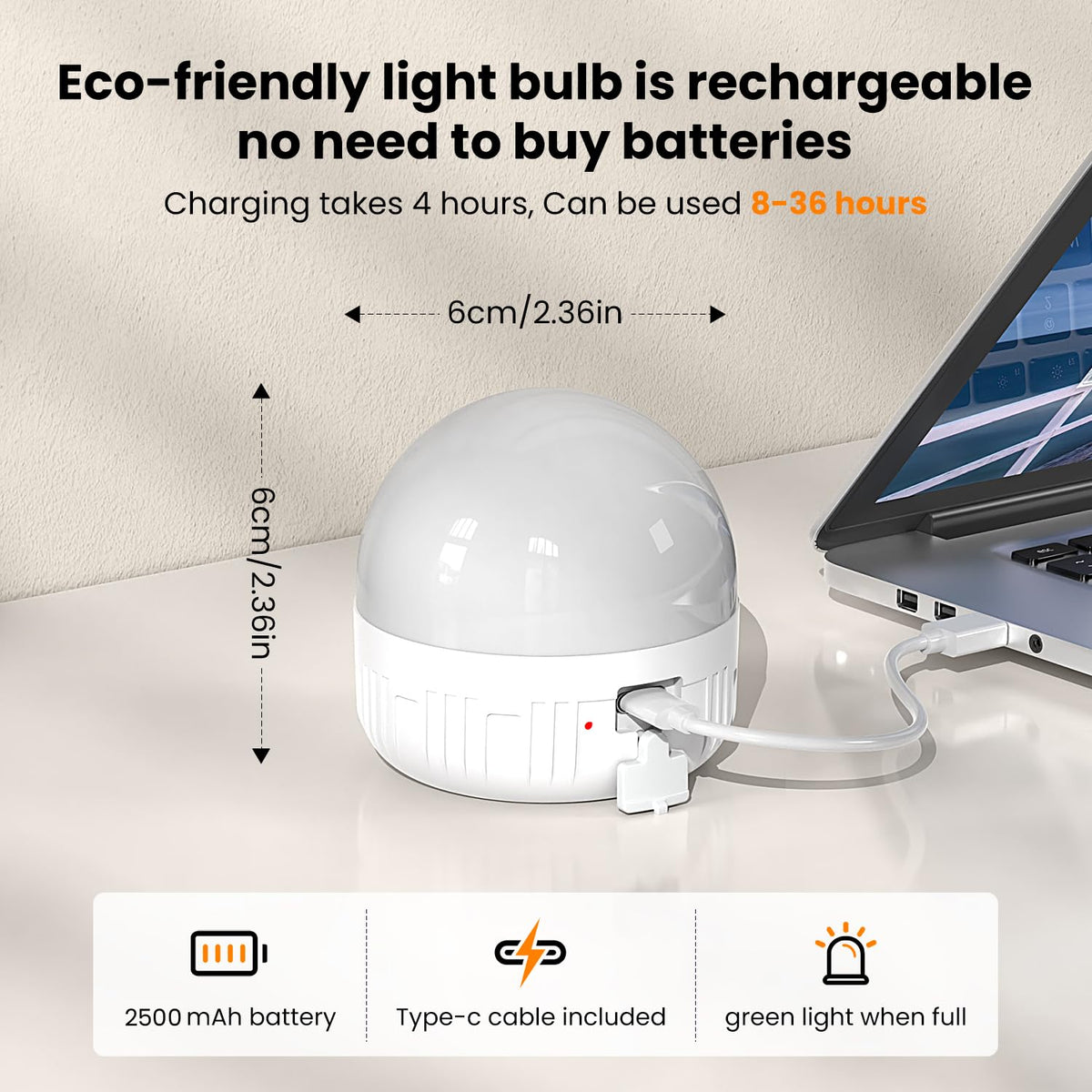 LGMCF E14 Rechargeable Light Bulb, 8W, 3 Colors, Timer, Dimmable, 2 Pack