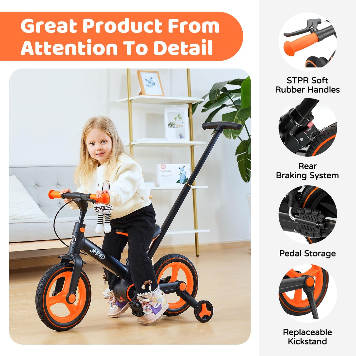 JMMD 6-in-1 Convertible Toddler Balance Bike to Pedal Bike — Ages 18 Months to 5 Years