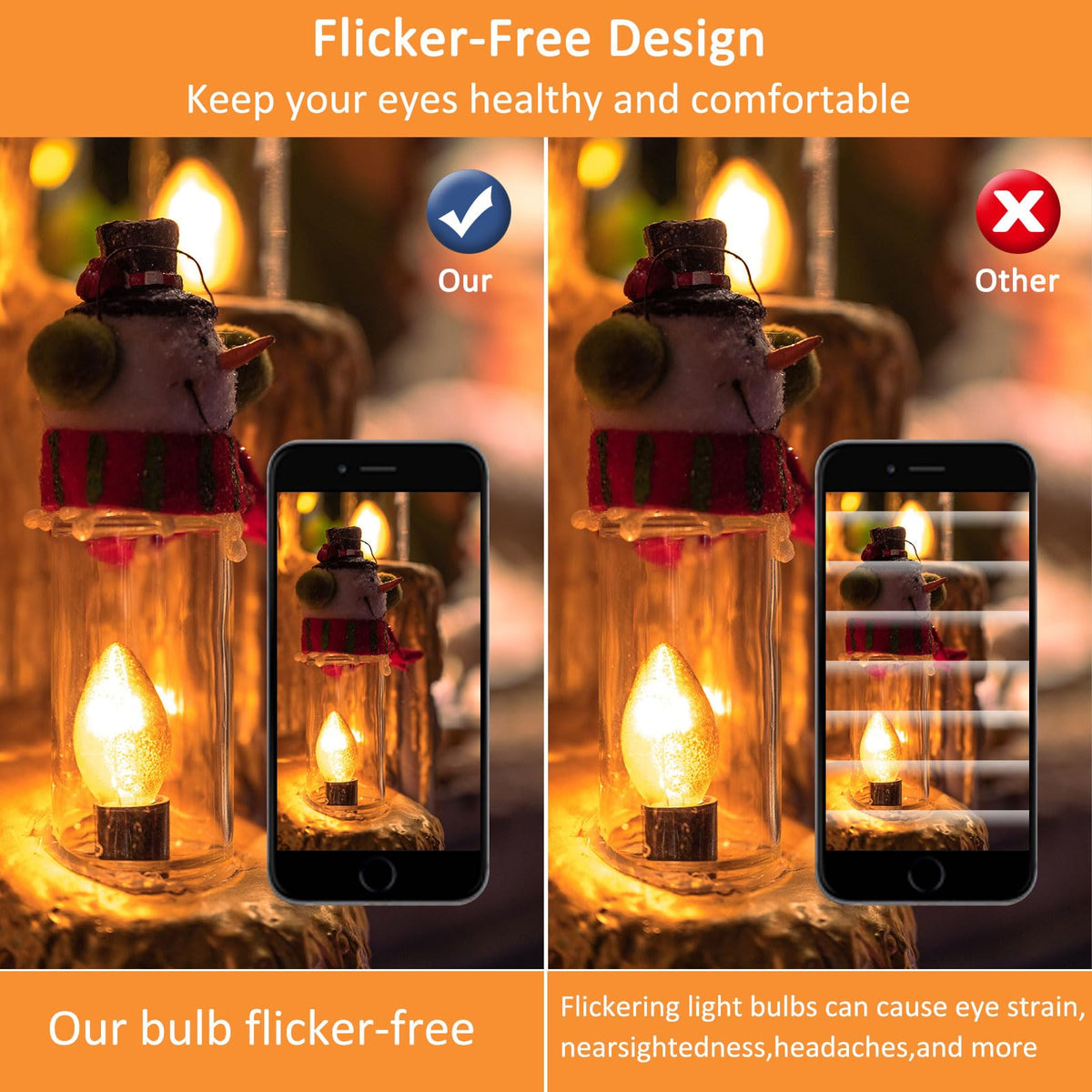 Caldarax 0.5W E14 LED Vintage Night Light Bulb, Mini C7 LED Filament Candle Bulbs Amber Warm White 2200K E14 Orange SES Small Edison Screw Salt Lamp Bulbs, 5W Equivalent, Non Dimmable, 2 Pack