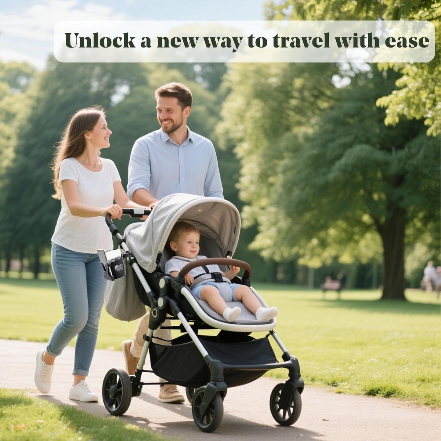 Universal Pram Accessory - Phone & Coffee Cup Holder for Pushchair, Stroller, Buggy