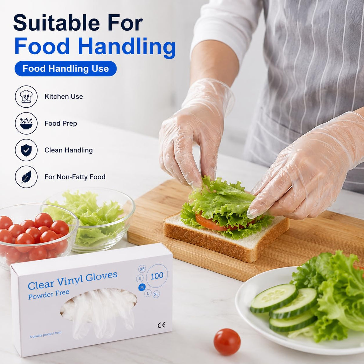 1ABOVE 100 Clear Vinyl Gloves Medium Latex-Free Powder-Free