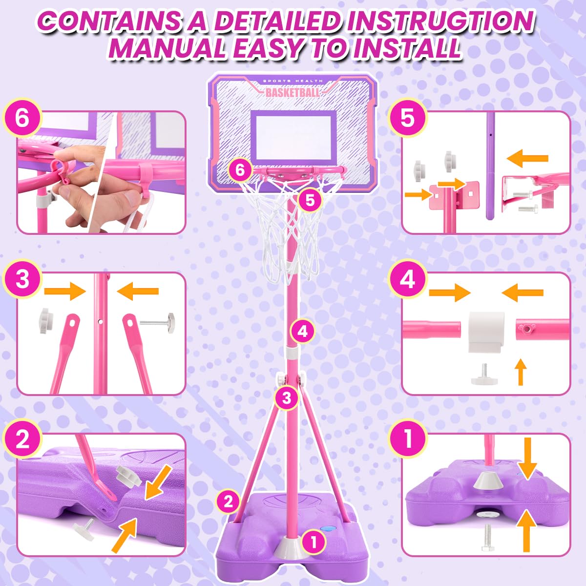 MELAND Kids Basketball Hoop Outdoor, 104-190cm Height Adjustable Stand with 3 Balls, Portable Indoor Outside Sports Toys, Birthday Gifts for 3-10 Year Old Boys Girls