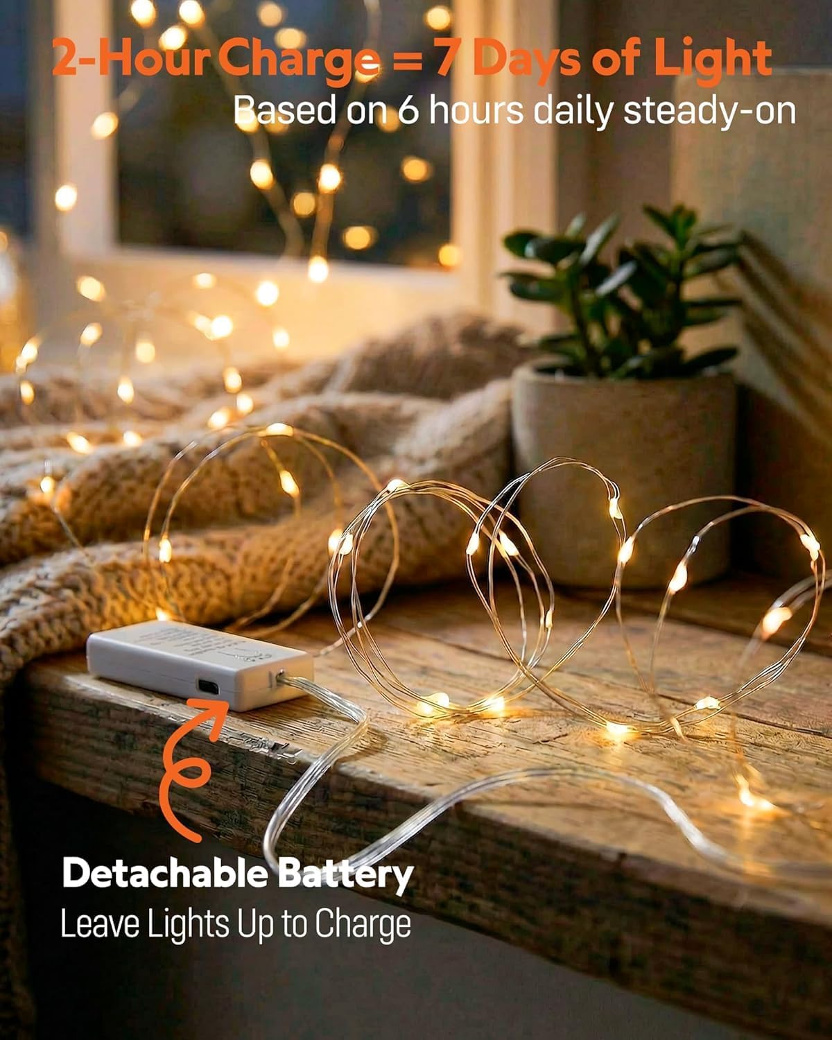HXWEIYE 3 Pack USB Rechargeable Fairy Lights, 7ft 20 LED, 8 Modes & Timer